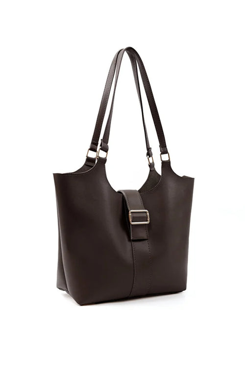 Aveline Buckle Tote Bag – Espresso Brown