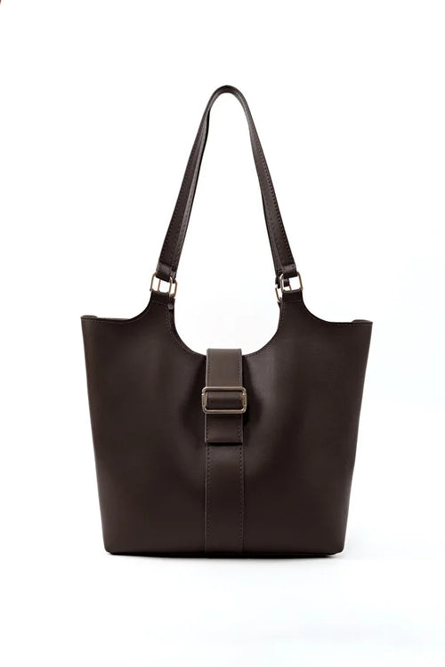 Aveline Buckle Tote Bag – Espresso Brown